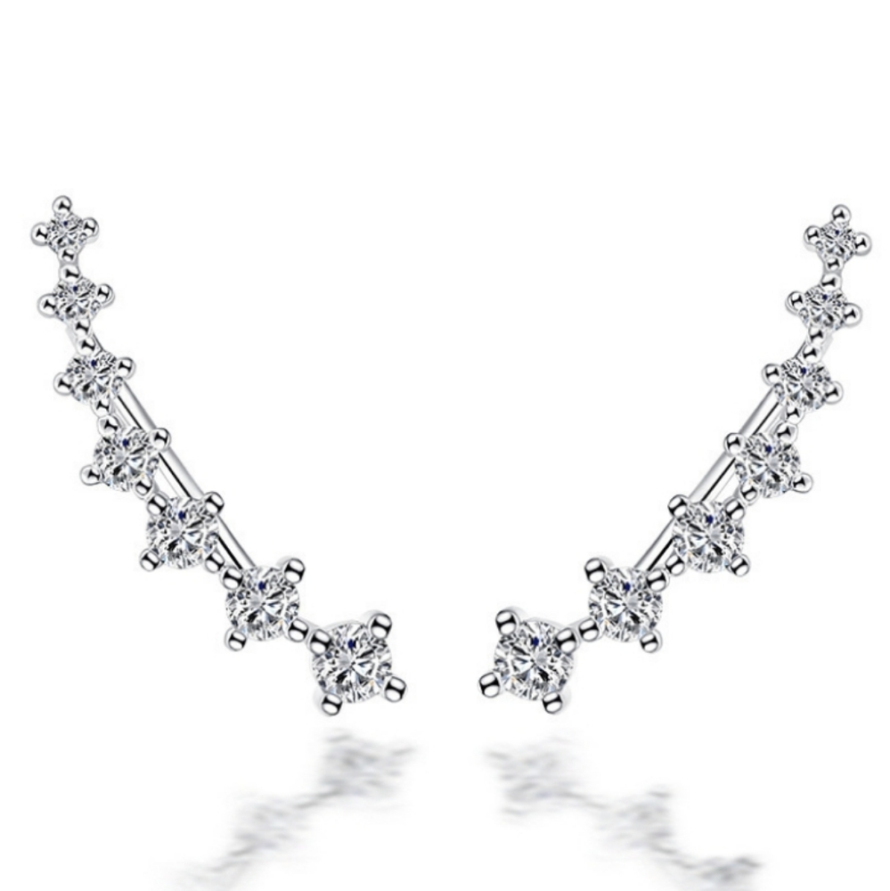 NEW 925 Sterling Silver Diamond Star Ear Climbers - Picture 10 of 16